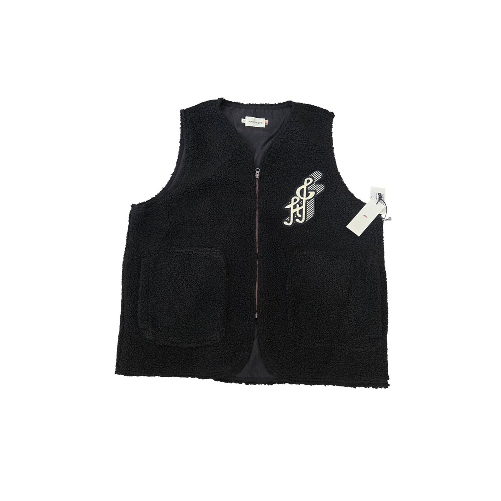 Honor The Gift Notes Teddy Vest Mens XL Black Embroidered Logo Full Zip